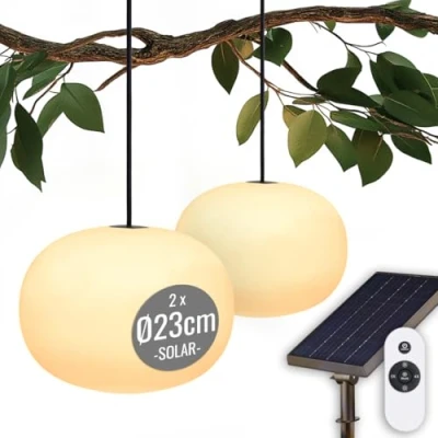 Abbildung von 8 seasons design 2er Solar dimmbare Akku Hängelampe 23cm Glowing Elegance LED warmweiß, für außen &amp; innen, inkl. Fernbedienung, mit USB C aufladbar, Garten, Terrasse Balkon