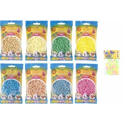 Abbildung von Hama Midi Bügelperlen Konvulut 8 Farben (Creme,Pastell Pink,Hellgrün,Hautfarbe,Beige,Türkis,Pastell Gelb,Pastell Blau) + Bonus 100 HPT Leuchtperlen (Glow in the Dark)