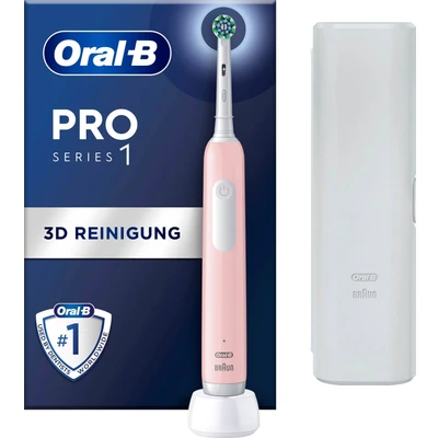 Abbildung von Oral B Pro Series 1 Elektrische Zahnbürste/Electric Toothbrush, Aufsteckbürste, 3 Putzmodi und Drucksensor für Zahnpflege, Reiseetui, Designed by Braun, pink
