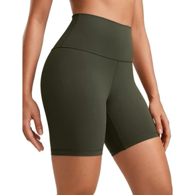 Abbildung von CRZ Yoga Womens Kurze Sporthose Laufshorts Sommer Radlerhose High Waist Fitness Shorts ButterLuxe 15cm Olivgrun 36