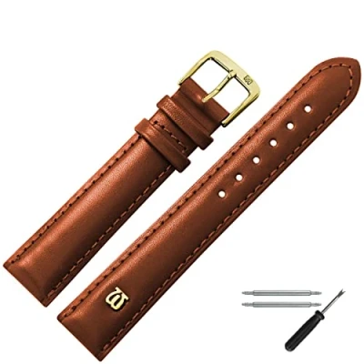 Abbildung von MARBURGER Uhrenarmband 18mm Leder Braun Gold Glatt Mit Naht Montage Set 1001832000220