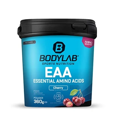 Abbildung von Bodylab24 EAA Essential Amino Acids Kirsche 360g, 8 Essentielle Aminosäuren hochdosiert, alle BCAA &amp; enthalten, Plus Vitamin B6, Pulver, lecker fruchtig im Geschmack