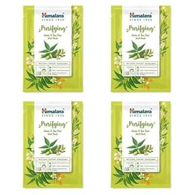 Abbildung von Himalaya Purifying Neem &amp; Tea Tree Face Sheet Masks, Single Use Cotton Facial Mask Antioxidant Rich for Clear and Refreshed Skin with Hyaluronic Acid Intense Hydration, Count of 4