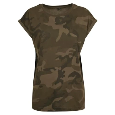 Abbildung von Build Your Brand Damen Ladies Extended Shoulder Camo Tee T Shirt, Darkcamo, S EU