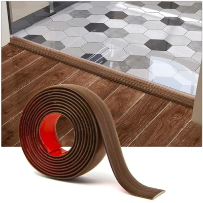 Abbildung von Art3d Selbstklebender Vinylbodenübergangsstreifen Laminatbodenstreifen flacher Bodentrennstreifen zum Verbinden von Bodenlücken Teppichschwellenübergang Fliesenboden 304x4x0,3cm kirsche holz