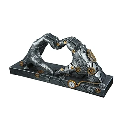 Abbildung von Casablanca Skulptur Love Steampunk Hand Herz silberfarben antikfinish mit kupferfarbenen Elementen, Höhe 16 cm, 37049