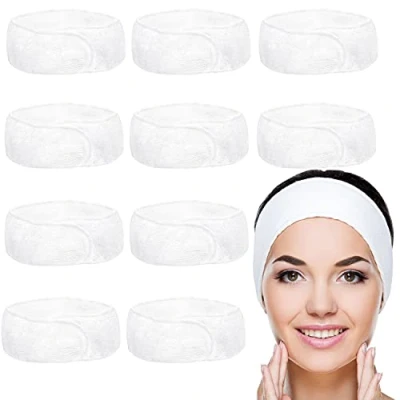 Abbildung von Belle Vous Haarband Kosmetik Weißes Stirnband (10 Stk) zum Schminken Make Up Frottee Verstellbar für Gesichtsreinigung, Dusche Haar Band Bad, Sport, Beauty Masken