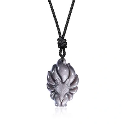Abbildung von COAI Geschenkideen Unisex Neunschwänziger Fuchs Anhänger aus Silbernem Obsidian Glückskette