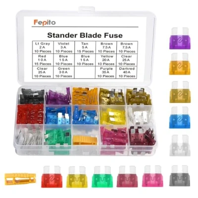 Abbildung von FEPITO 150pcs Standard Auto Sicherungen Sicherung Klinge Sortiment 2A 3A 5A 7.5A 10A 15A 20A 25A 30A 35A 40A für mit 1 Extraktor und Aufbewahrungsbox