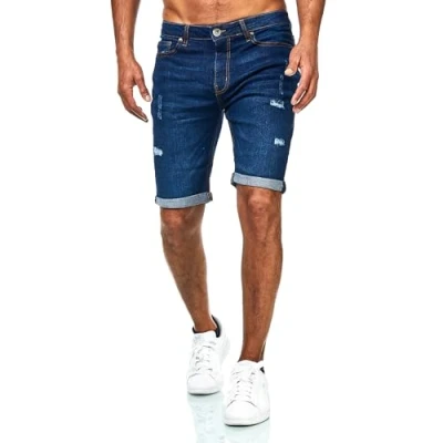 Abbildung von JEEL Herren Kurze Hosen Slim Fit Jeans Shorts 5 Pocket Style Stretch Hose für Männer Basic Washed Destroyed 11 Navy 32W
