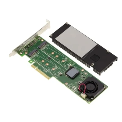 Abbildung von KALEA INFORMATIQUE PCIe 3.0 x8 Controller Karte für 2 M.2 NVMe M Key HARWARE SSDs RAID 0 1, mit Marvell 88NR2241B0 Chipsatz.