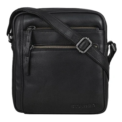 Abbildung von STILORD &#039;Garcia&#039; Moderne Leder Umhängetasche Kleine Vintage Crossbody für Männer Frauen Messenger Bag aus echtem Leder, Obsidian Black, M, Umhängetaschen