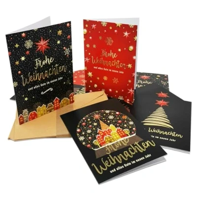 Abbildung von Bear and Bee 24 Premium Weihnachtskarten in Gold, 4 Designs, mit kraftbraunen Umschlägen aus Recyclingpapier