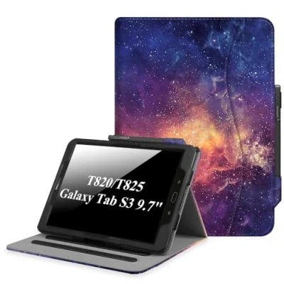 Abbildung von Fintie Hülle für Samsung Galaxy Tab S3 T820 / T825 (9,68 Zoll) Tablet Multi Winkel Betrachtung Kunstleder Schutzhülle Case mit Dokumentschlitze und Auto Schlaf/Wach Funktion, Die Galaxie