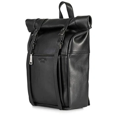 Abbildung von Berliner Bags Premium Rucksack Lille aus Leder, Tagesrucksack, Cityrucksack, Rolltop, mit 15 Zoll Laptopfach, wasserdicht, für Damen und Herren Schwarz