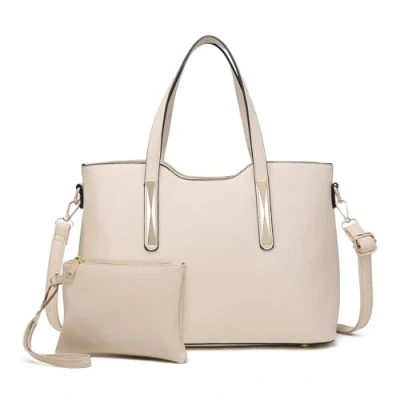 Abbildung von Miss Lulu Handtasche Damen, Tasche damen Shopper, Mittelgroß Schultertaschen 2 Pieces Set (Beige)