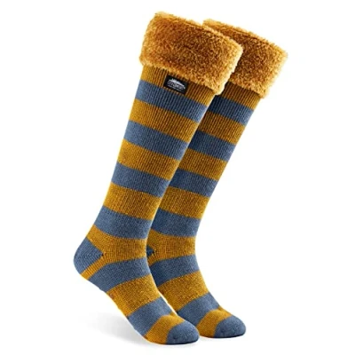 Abbildung von CityComfort Kuschelsocken Damen, Dicke Socken Rutschfeste Haussocken Kniehohe Strümpfe Damen (Gelb/Grau)