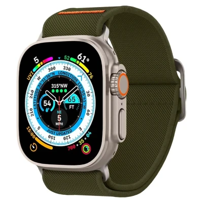 Abbildung von Spigen Lite Fit Ultra Armband Entwickelt für Apple Watch 2/1 49mm, Serie 10 46mm und 9/8/7/6/5/4/SE 45mm,44mm Einstellbare Nylon Solo Strap Khaki