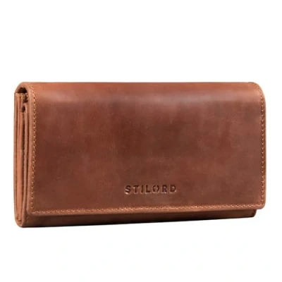 Abbildung von STILORD &#039;Marquesa&#039; Geldbörse für Damen, Leder, RFID Schutz, NFC, Tasche, Geldbörse, Vintage, große Geschenkbox, echtes Andorra Braun, L,