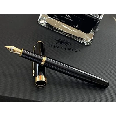 Abbildung von Jinhao Baoer 388 Edelstahl Füllfederhalter Schreibset, 0,5 mm, mittelfeine Spitze, inklusive Stift und 5 schwarzen Patronen