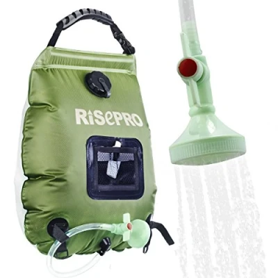 Abbildung von RISEPRO Solar Duschtasche, 20 l, solarbetrieben, Campingdusche, mit Temperatur, Heißwasser, 45 C, Wandern, Klettern