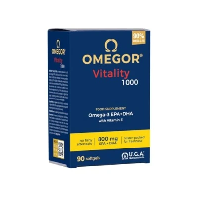 Abbildung von OMEGOR Vitality 1000 Nahrungsergänzungsmittel mit mg Omega 3 Vitamin E Für Ihr Herz und Gehirn 90% Konzentration 5 Sterne IFOS zertifiziert 90 Kapseln