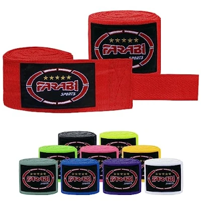 Abbildung von Farabi Sports Kinder Boxing Bandage 2,5 Meter lang boxbandagen Box Bandages mit Paar für MMA, Muay Thai, Training, Kickboxen und Kampfsport (Red)