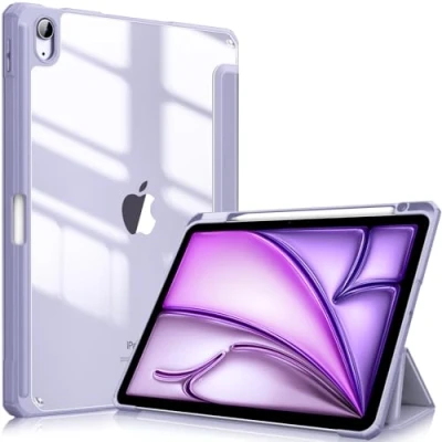 Abbildung von Fintie Hybrid Hülle für iPad Air 11 Zoll (M2) 2024, 5 2022, 4 2020 10.9 mit Stifthalter Stoßfeste Schutzhülle transparenter Hartschale auf der Rückseite, Pastellviolett