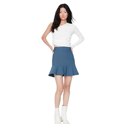 Abbildung von Trendyol Women&#039;s Damen Mini A Meerjungfrau Linie Webstoff Rock Skirt, Indigo, 38