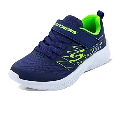 Abbildung von Skechers Jungen Microspec Texlor Sneaker, Navy Textile Lime Silver Trim, 33.5 EU