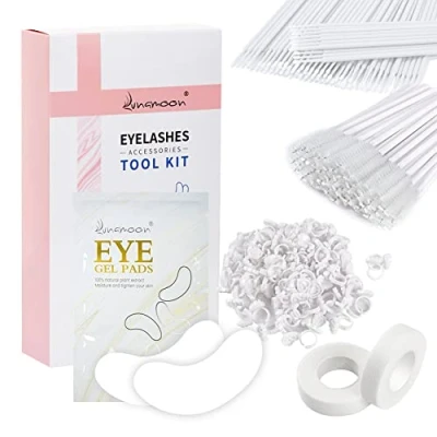 Abbildung von Lunamoon 50 Augenpads für Wimpernverlängerung Wimpern Pads+100 Mikrobürsten+100 Wimpernkleberring +50 Buerste+2 Band Zubehör Set (WHITE)