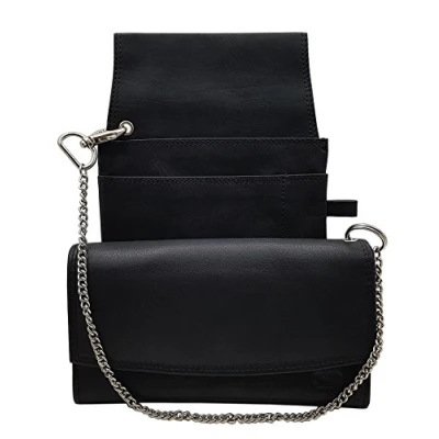 Abbildung von myledershop Echt Kalbsleder Kellnerbörsen Set bestehend aus Kellnerbörse + Holster Kette/Geldbörse/Geldbeutel/Portemonnaie/Portmonaise/Geldtasche/Portmonee MJ Design Germany in Schwarz