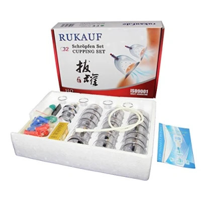 Abbildung von HQ Massage Schröpfen XXL Set mit 32 Schröpfgläser aus Kunststoff Magneten + Vakuumpumpe