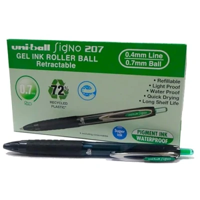 Abbildung von Uni Ball Rollerball Signo UMN 207E Gel Tinte, Grün, 0,7 mm, Box, 12 Stück