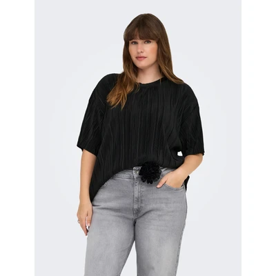 Abbildung von ONLY Carmakoma Carravenna Plisse Tshirt print, Damen, Größe: M 46/48, Black