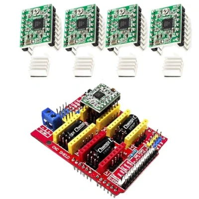 Abbildung von CNC Schild v3 Graviermaschine Expansion Board mit 4 Stück A4988Treiber Kühlkörper 3D Drucker kompatibel