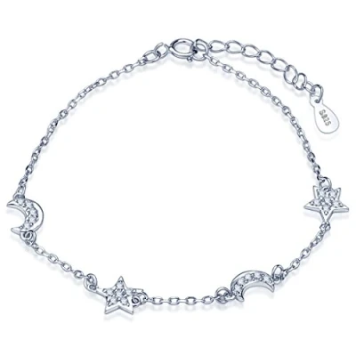 Abbildung von Unendlich U Infinite Elegantes Damen Charm Armband mit Sternen und Monden, 925er Sterlingsilber, Zirkonia, verstellbare Handkette, Silber, Einheitsgröße, Sterling Silber