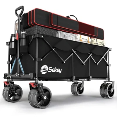 Abbildung von Sekey XXXL Bollerwagen Faltbar 300L 200KG Belastbar, Faltbarer 17x10 cm Extra Breite Reifen Alle Gelände, Patentiert Klappbar aus Vier Richtungen, Super 4013, Schwarz