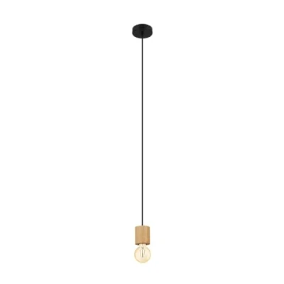 Abbildung von EGLO Pendelleuchte Turialdo, Schnurpendel Hängelampe Industrial, Vintage, Hängeleuchte aus Holz und Stahl in Natur, Schwarz, Esstischlampe FSC zertifiziert, E27 Fassung
