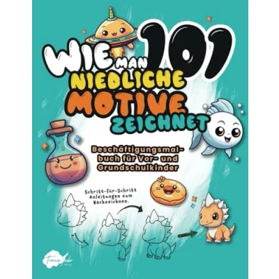 Abbildung von Wie man 101 niedliche Motive zeichnet: Schritt für Anleitungen zum Nachzeichnen. Beschäftigungsmalbuch Vor und Grundschulkinder.