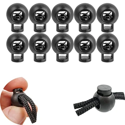 Abbildung von 1 Loch Kordel Stopper, 10 Stück, in Schwarz, bis Ø 5 mm Kordel, Band Klemme für Jacke, Sportkleidung, Rucksack, Gummikordel Schnellverschluss Schnürsenkel, Schnur Rutsche, Tanka Kordelstopper