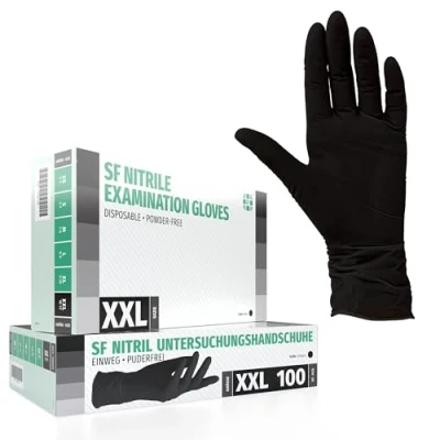 Abbildung von Nitrilhandschuhe 90 Stück Box (XXL, Schwarz) Einweghandschuhe, Einmalhandschuhe, Untersuchungshandschuhe, Nitril Handschuhe, puderfrei, ohne Latex, unsteril, latexfrei, disposible gloves, black