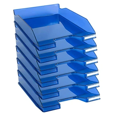 Abbildung von Exacompta 113260D 6er Pack Premium Briefablage Combo Midi DIN A4. Ideale Briefkörbe für Ihre Organisation. Robuste und stapelbare Ablagekörbe königsblau transluzent glossy