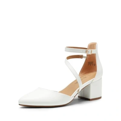Abbildung von DREAM PAIRS Damen Pumps mit geschlossenem, spitzem Zehenbereich und niedrigem Blockabsatz, Knöchelriemen, Hochzeitsschuhe, Elegante Schuhe,Size 40,Weiss Pu,SDPU2354W