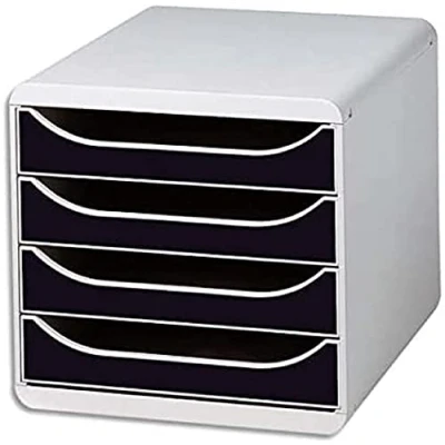 Abbildung von Exacompta 310014D Premium Ablagebox mit 4 Schubladen für DIN A4+ Dokumente. Belastbare Schubladenbox hoher Kapazität mehr Platz auf dem Schreibtisch Big Box Office GrauSchwarz