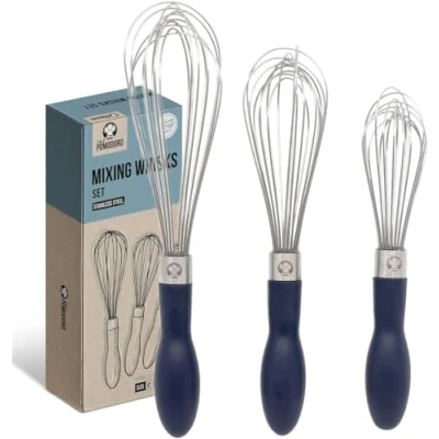 Abbildung von Chef Pomodoro Schneebesen Edelstahl Rührbesen klein und groß (22, 25 29 cm) Whisk zum Mischen, Rühren Schlagen Spülmaschinefestes Set
