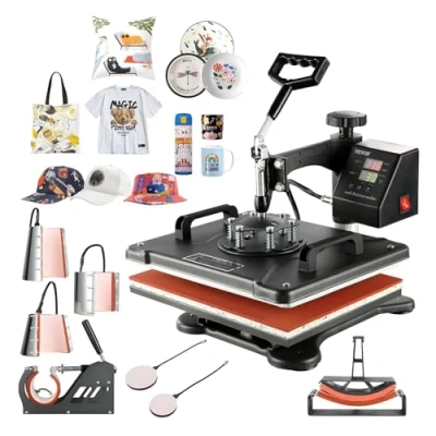 Abbildung von VEVOR Transferpresse Hitzepresse 38x30cm Textilpresse T Shirt Heat Press 360 Grad Schwenkbar DIY Mulitifunktional Sublimation Wärmepresse mit Digitaler LED Temperatur und Zeitcontroller (8 in 1)