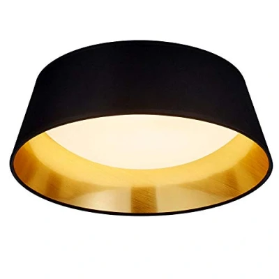 Abbildung von Reality Leuchten LED Deckenleuchte Ponts R62871279, Acryl weiß, Stoffschirm schwarz/goldfarbig, inkl. 14 Watt LED, Durchmesser 28,5cm