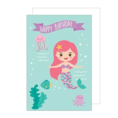 Abbildung von Edition Seidel Premium Geburtstagskarte mit Umschlag. Glückwunschkarte Kindergeburtstag Geburtstag Kinder Mädchen Meerjungfrau eine einzelne Karte (G2938 SW022)