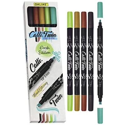 Abbildung von Online Calli.Twin Fresh, Double Line Pen, 5er Set Handlettering Pens, Stifte mit Doppel Spitze, Kalligraphie Set, Calligraphie Spitze und gespaltene für Bullet Journal, Aquarell, Wasserfarben